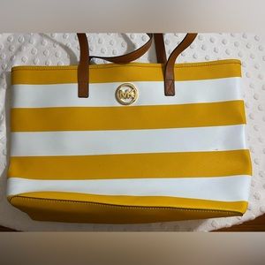Michael Kors Striped Yellow and White Shoulder Bag